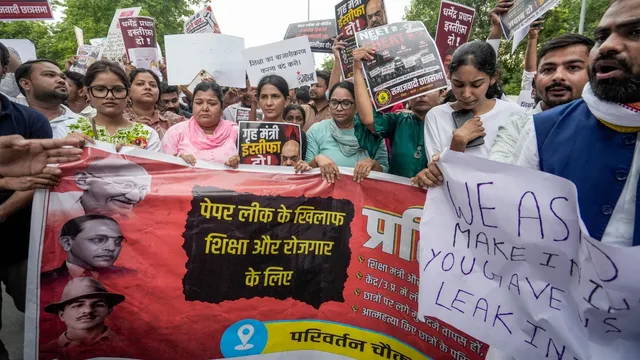 Protesters and leaders gathering at the Jantar Mantar Student Protest in New Delhi.