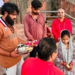 Tamanna participating in the ritual where Tamanna Converts to Sanatan Dharma at Haridwar.