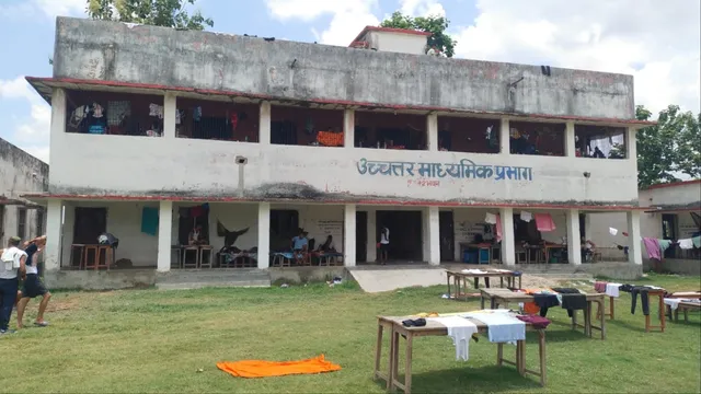 Trainee police personnel occupying classroom space inside a Bihar Government School causing disruption to ongoing exams.