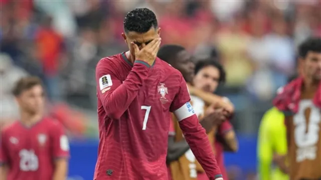 Cristiano Ronaldo looking emotional on the field during the Cristiano Ronaldo World Cup Exit match against Spain.