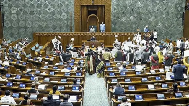 Opposition leaders protesting inside Lok Sabha resulting in Parliament Adjourned Amid NEET Paper Leak crisis.