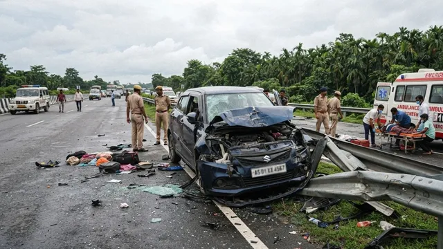 Assam Car Crash: NH-27 पर सुरक्षा रेलिंग से जा टकराई तेज रफ्तार कार; एक ही परिवार के 3 लोगों की दर्दनाक मौत, 3 घायल