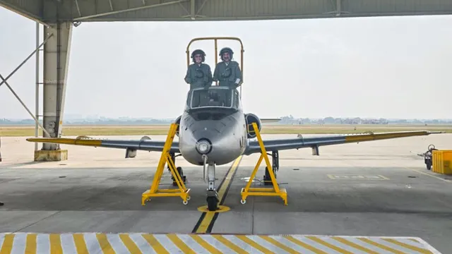 Air Chief Marshal AP Singh takes his last flight in a Kiran aircraft at Air Force Academy Dundigal.
